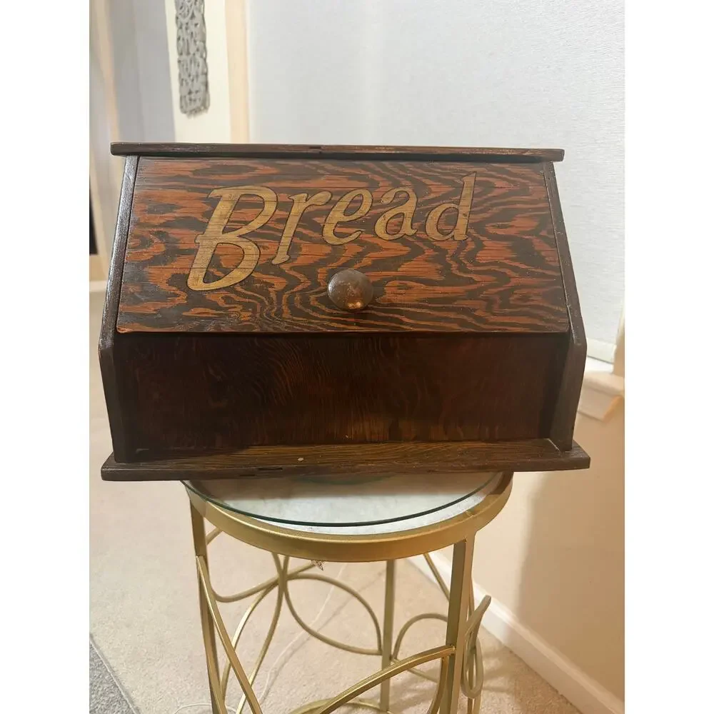 Vintage Handcrafted Wooden Bread Box Rustic Farmhouse Kitchen Counter Storage